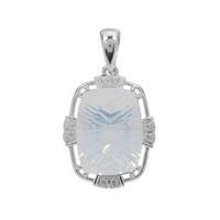 Concave Cut Blue Moon Quartz Pendant with White Zircon in Sterling Silver 9.05cts