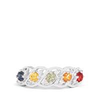 Multi-Colour Sapphire Ring with White Zircon in Sterling Silver 0.84ct