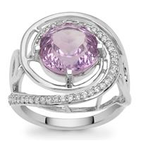 TheiaCut™ Rose De France Amethyst Ring with White Zircon in Sterling Silver 4cts