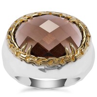 Smokey Quartz Ring  in Two Tone Gold Plated Sterling Silver 9.52cts