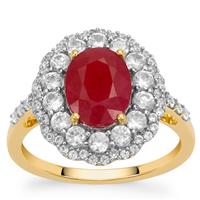 Burmese Ruby Ring with White Zircon in 9K Gold 3.80cts