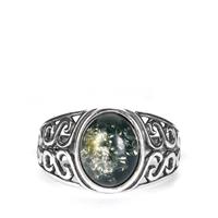 Baltic Blueish-Green Amber Ring in Sterling Silver (9.5x8mm)