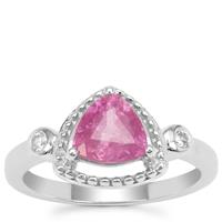 Ilakaka Hot Pink Sapphire Ring with White Zircon in Sterling Silver 1.75cts (F)
