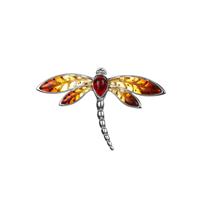 Baltic Ombre & Cherry Amber Dragonfly Pendant in Sterling Silver