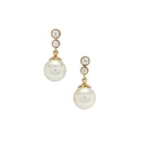 South Sea Cultured Pearl Earrings with White Zircon in 9K Gold (9mm)