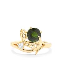  Chrome Diopside Ring with White Zircon in Gold Plated Sterling Silver 1.65cts