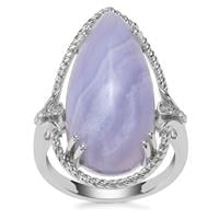 Blue Lace Agate Ring with White Zircon in Sterling Silver 14.23cts