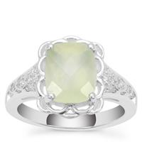 Prehnite Ring with White Zircon in Sterling Silver 3.18cts