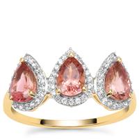 Lotus Tourmaline Ring with White Zircon in 9K Gold 1.55cts