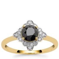 Black Diamond Ring with White Diamond in 9K Gold 1.26cts