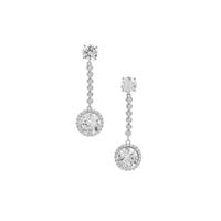 White Topaz Earrings with White Zircon in Platinum Plated Sterling Silver 7.60cts