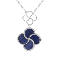 Sar-i-Sang Lapis Lazuli Necklace with White Zircon in Sterling Silver 9.55cts