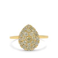 Natural Yellow Diamond Ring in 9K Gold 1cts