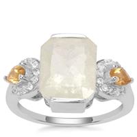 Libyan Desert Glass, Diamantina Citrine Ring with White Zircon in Sterling Silver 3.64cts