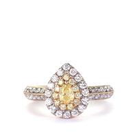 Yellow Diamonds Ring with White Diamonds in 14K Gold 1ct
