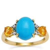 Sleeping Beauty Turquoise Mandarin Garnet Ring with White Zircon in 9K Gold 3.45cts
