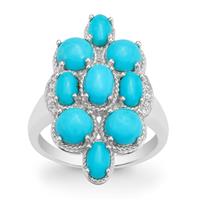 Sleeping Beauty Turquoise Ring with White Zircon in Sterling Silver 3.35cts