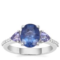 Colour Change Fluorite, Tanzanite Ring with White Zircon in Sterling Silver 2.70cts