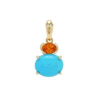 Sleeping Beauty Turquoise Pendant with Mandarin Garnet in 9K Gold 4.05cts