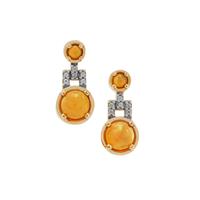 Honey Opal Earrings with White Zircon in 9K Gold 0.85ct