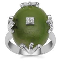 Nephrite Jade Ring with Australian Diamond in Sterling Silver 17.30cts