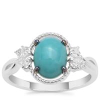 Sleeping Beauty Turquoise Ring with White Zircon in Sterling Silver 1.74cts