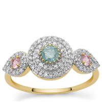 White Diamonds, Blue Lagoon Ring with Pink Sapphire in 9K Gold 0.70ct