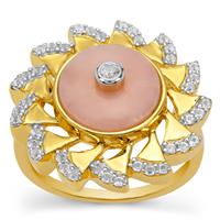 Peruvian Pink Opal Ring with White Topaz in Gold Plated Sterling Silver 2.90cts