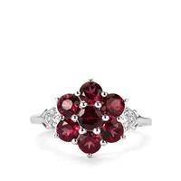 Tocantin Garnet Ring with White Zircon in Sterling Silver 2.42cts