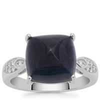 Sugarloaf Cut Bharat Sapphire Ring with White Zircon in Sterling Silver 9.20cts