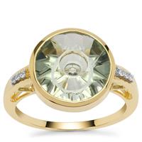 Lehrer Quasar Cut Prasiolite & White Zircon 9K Gold Ring ATGW 4.45cts