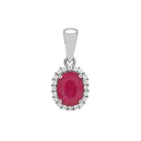 Kenyan Ruby Pendant with White Zircon in Platinum Plated Sterling Silver 1.95cts