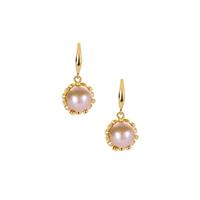 Naturally Papaya Cultured Pearl (9mm) & White Topaz Earrings in Gold Tone Sterling Silver 