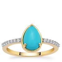 Sleeping Beauty Turquoise Ring with White Zircon in 9K Gold 1.30cts
