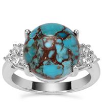 Egyptian Turquoise Ring with White Zircon in Sterling Silver 6.45cts
