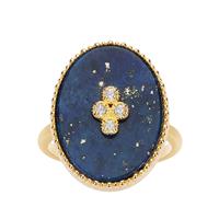 Lapis Lazuli Ring with White Zircon in Gold Tone Sterling Silver 8.79cts