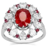 Malagasy Ruby, Thai Ruby Ring with White Zircon in 9K White Gold 5.45cts (F)