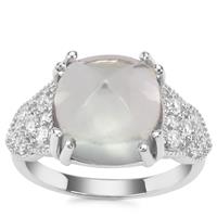 Prasiolite Ring with White Zircon in Sterling Silver 9.14cts