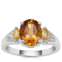 Scapolite, Yellow Sapphire Ring with White Zircon in Sterling Silver 2.58cts