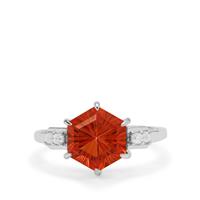 Senary Cut Padparadscha Quartz Ring with White Zircon in Sterling Silver 3.15cts