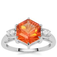 Senary Cut Padparadscha Quartz Ring with White Zircon in Sterling Silver 3.15cts