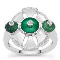 Green Onyx Ring with White Topaz in Sterling Silver 1.90cts