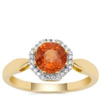 Mandarin Garnet Ring with Diamond in 18K Gold 1.55cts
