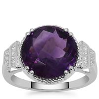 Zambian Amethyst Ring with White Zircon in Sterling Silver 5.75cts
