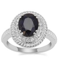 Madagascan Blue Sapphire Ring with White Zircon in Sterling Silver 3.70cts