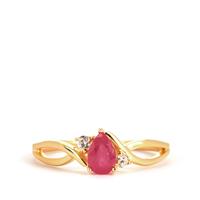 Montepuez Ruby Ring with White Zircon in Gold Tone Sterling Silver 0.60ct