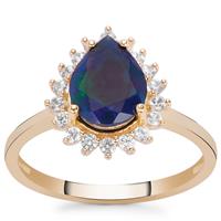 Ethiopian Midnight Opal Ring with White Zircon in 9K Gold 1.41cts