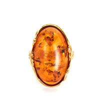 Baltic Cognac Amber Ring in Gold Tone Sterling Silver (24 x 14m)