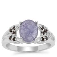 Rose Cut Tanzanite Ring with Black Spinel in Sterling Silver 2.55cts