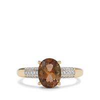 Teal Oregon Sunstone Ring with Diamond in 18K Gold 1.85cts 